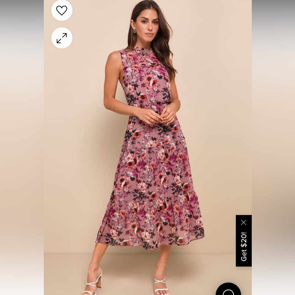 Lulu’s- In My Dreams Mauve Floral Print Midi Dress